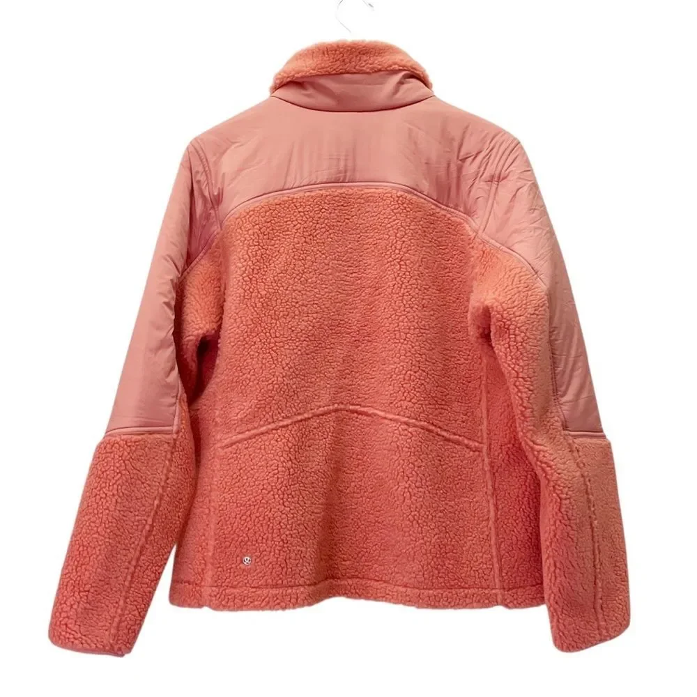 NWT Lululemon Textured Fleece Full Zip Jacket Pink Savannah Size 12 Athleisure